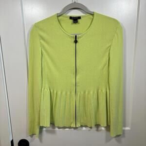 Women’s St John Like Green Pleated Zip Up Sweater Jacket Size M Quiet Luxury